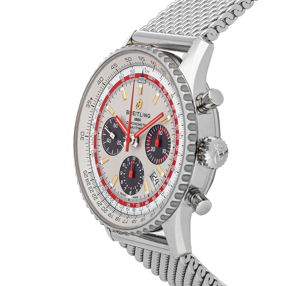 

Breitling Silver/Red Stainless Steel Navitimer B01 Chronograph TWA Swissair Edition AB01219A1G1A1 Men's Wristwatch