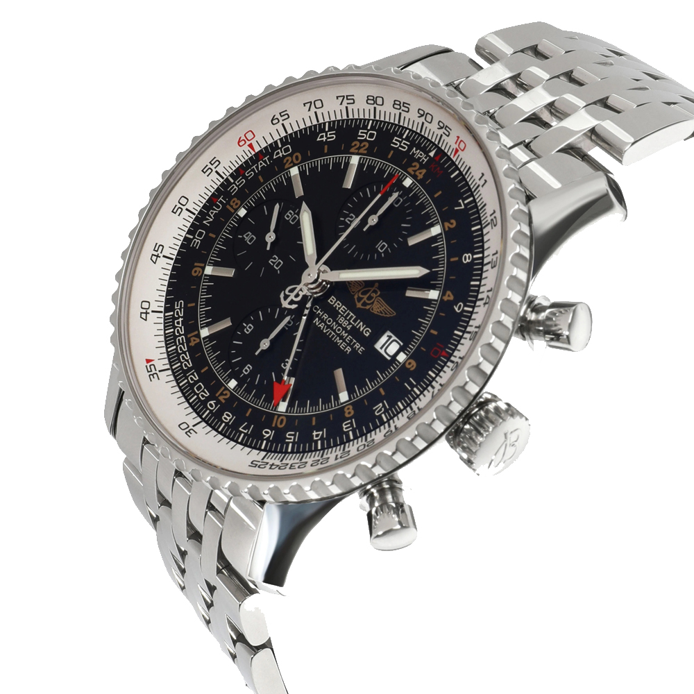 

Breitling Black Stainless Steel Navitimer World A24322 Automatic Men's Wristwatch