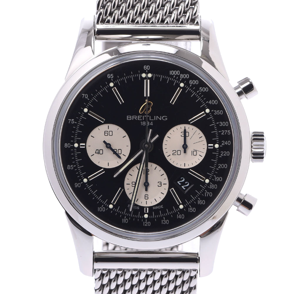 Click to view more detailed imagery on our partner's website Pre-owned Breitling Black Stainlss Steel Transocean Chronograph Limited 2000 Ab0151 Men's Wristwatch 43 Mm