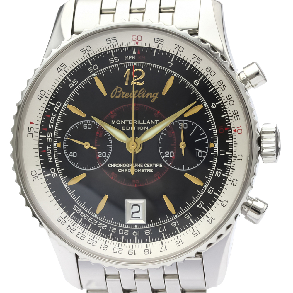 

Breitling Black Stainless Steel Navitimer Montbrillant A48330 Men's Wristwatch