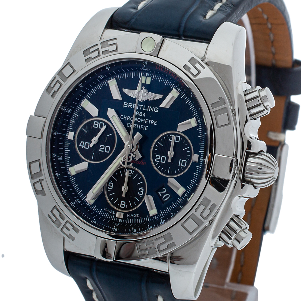 

Breitling Blue Stainless Steel Alligator Leather AB0110 Chronomat Men's Wristwatch