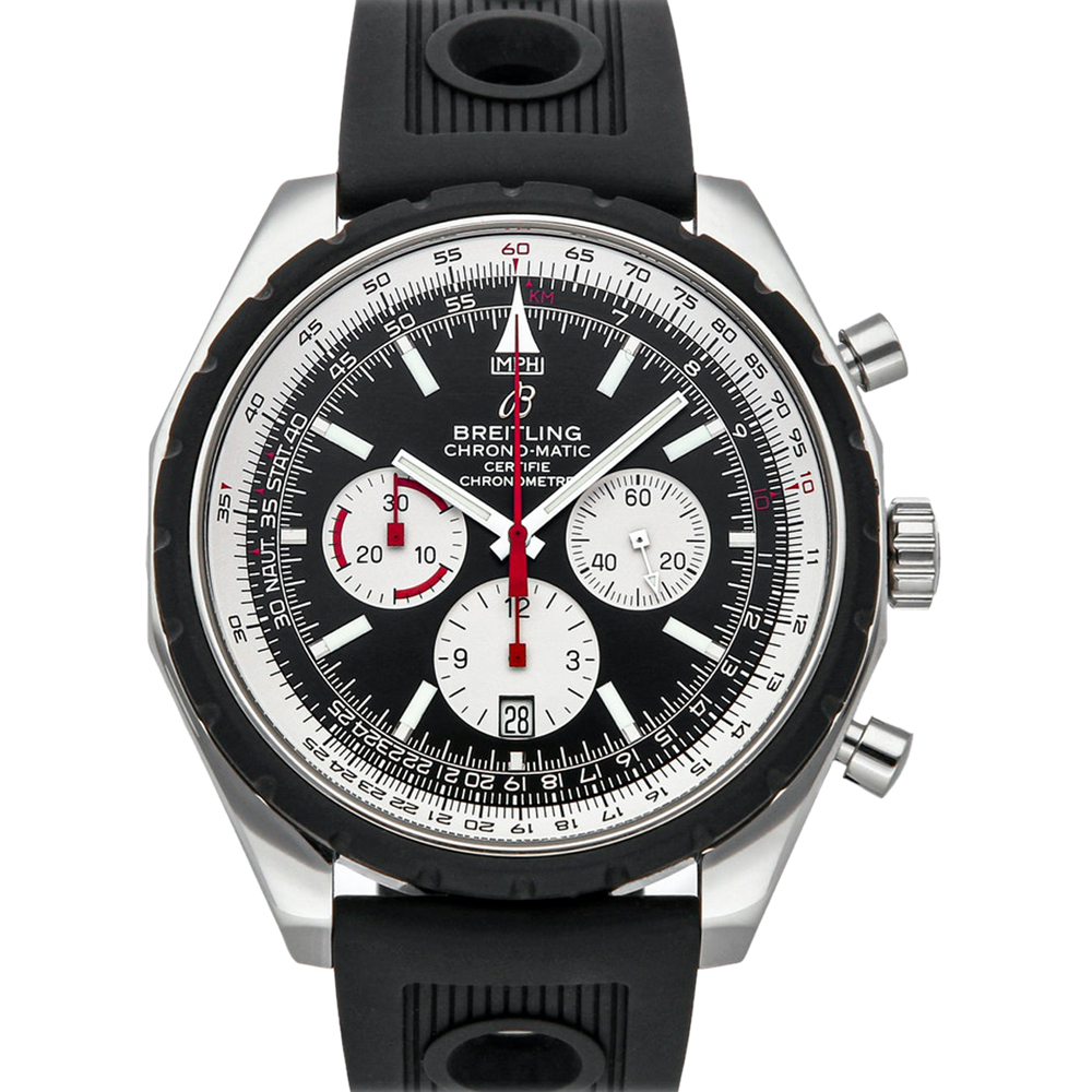 Click to view more detailed imagery on our partner's website Pre-owned Breitling Black Stainless Steel Chrono-matic A1436002/b920 Men's Wristwatch 49 Mm