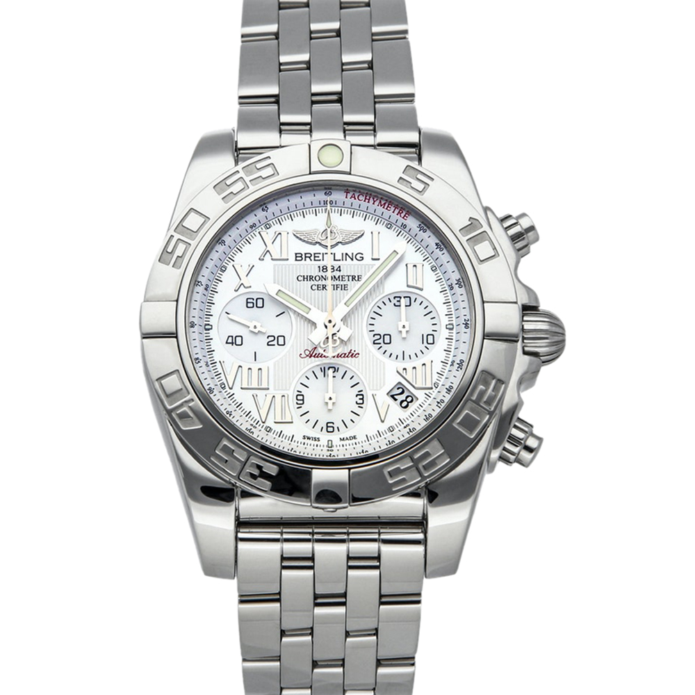 Click to view more detailed imagery on our partner's website Pre-owned Breitling Silver Stainless Steel Chronomat Ab014012/a746 Men's Wristwatch 41 Mm In White