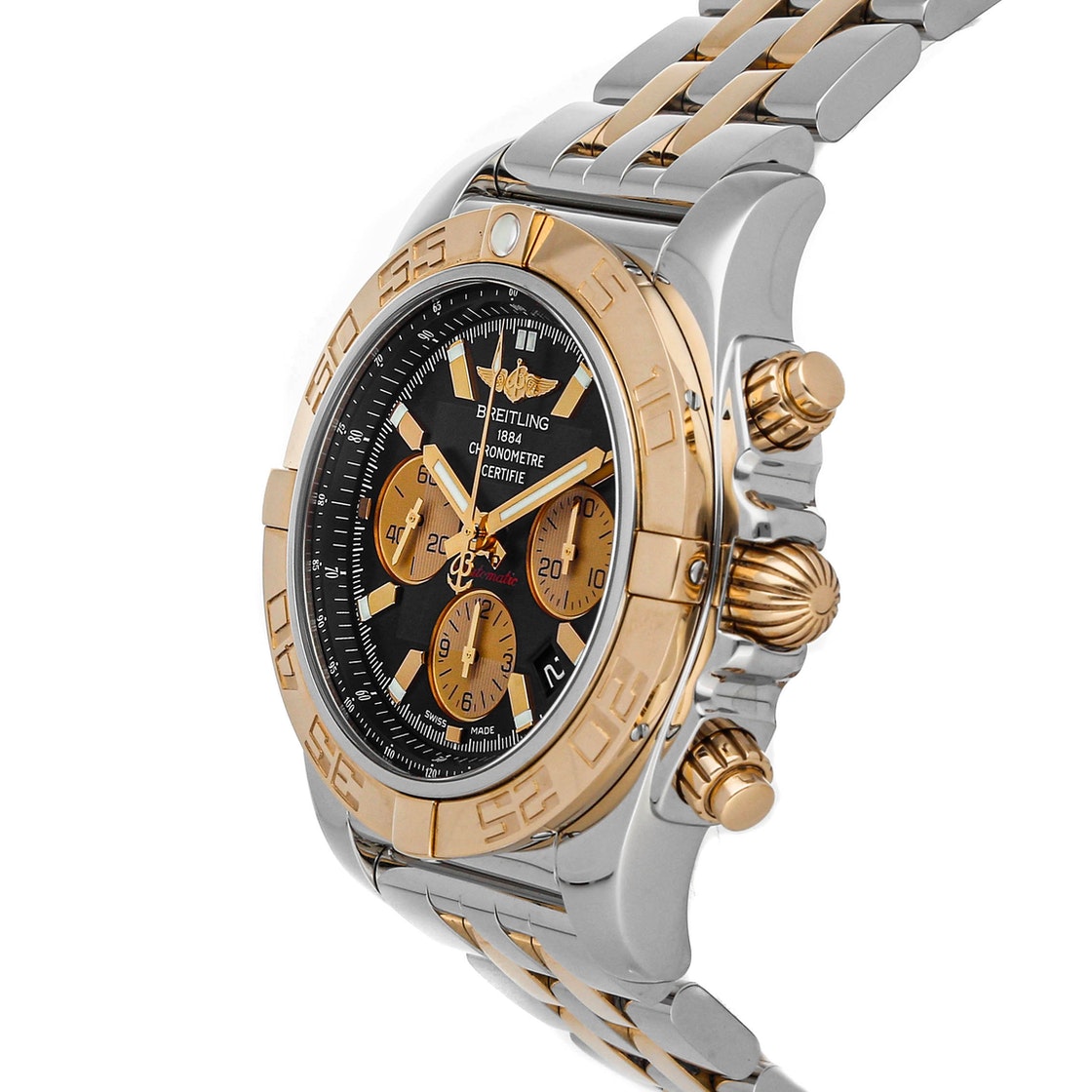

Breitling Black 18K Rose Gold And Stainless Steel Chronomat CB0110121B1C1 Men's Wristwatch 44 MM