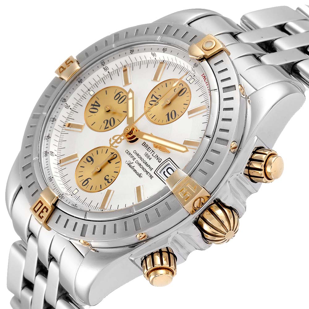 

Breitling Silver 18K Yellow Gold And Stainless Steel Chronomat B13356 Men's Wristwatch 44 MM