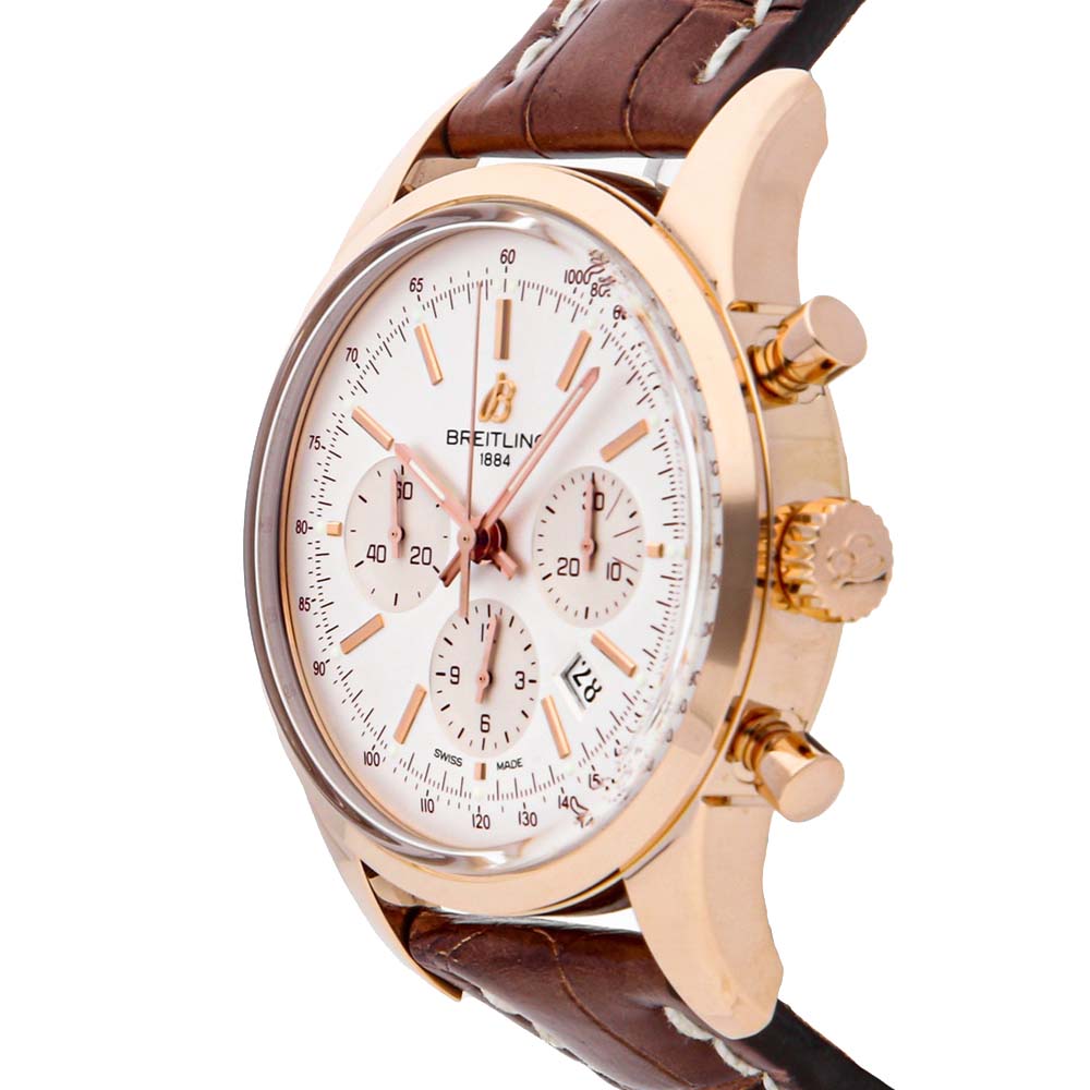 

Breitling Silver 18K Rose Gold Transocean Chronograph RB015212/G738 Men's Wristwatch 43 MM