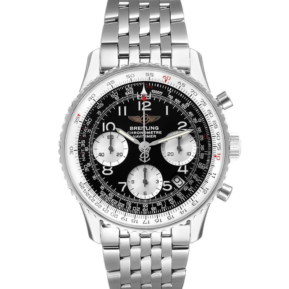 Click to view more detailed imagery on our partner's website Pre-owned Breitling Black Stainless Steel Navitimer Chronograph A23322 Men's Wristwatch 42 Mm