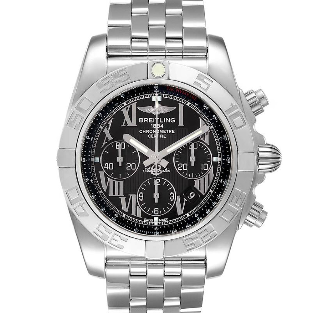 Click to view more detailed imagery on our partner's website Pre-owned Breitling Black Stainless Steel Chronomat 01 Ab0110 Men's Wristwatch 43.5 Mm