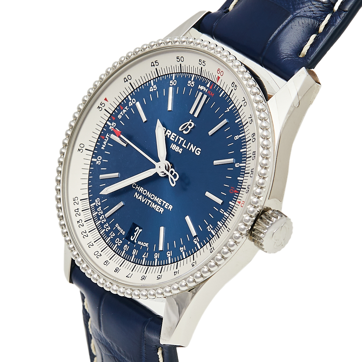 

Breitling Blue Stainless Steel and Leather Navitimer