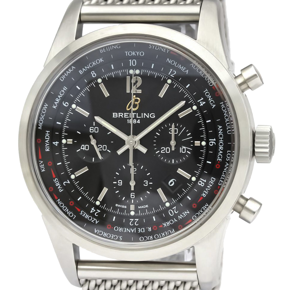 

Breitling Black Stainless Steel Transocean Chronograph Unitime AB0510 Automatic Men's Wristwatch 46 MM