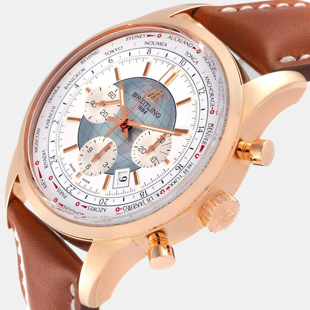 

Breitling White 18k Rose Gold Transocean RB0510 Automatic Men's Wristwatch 46 mm