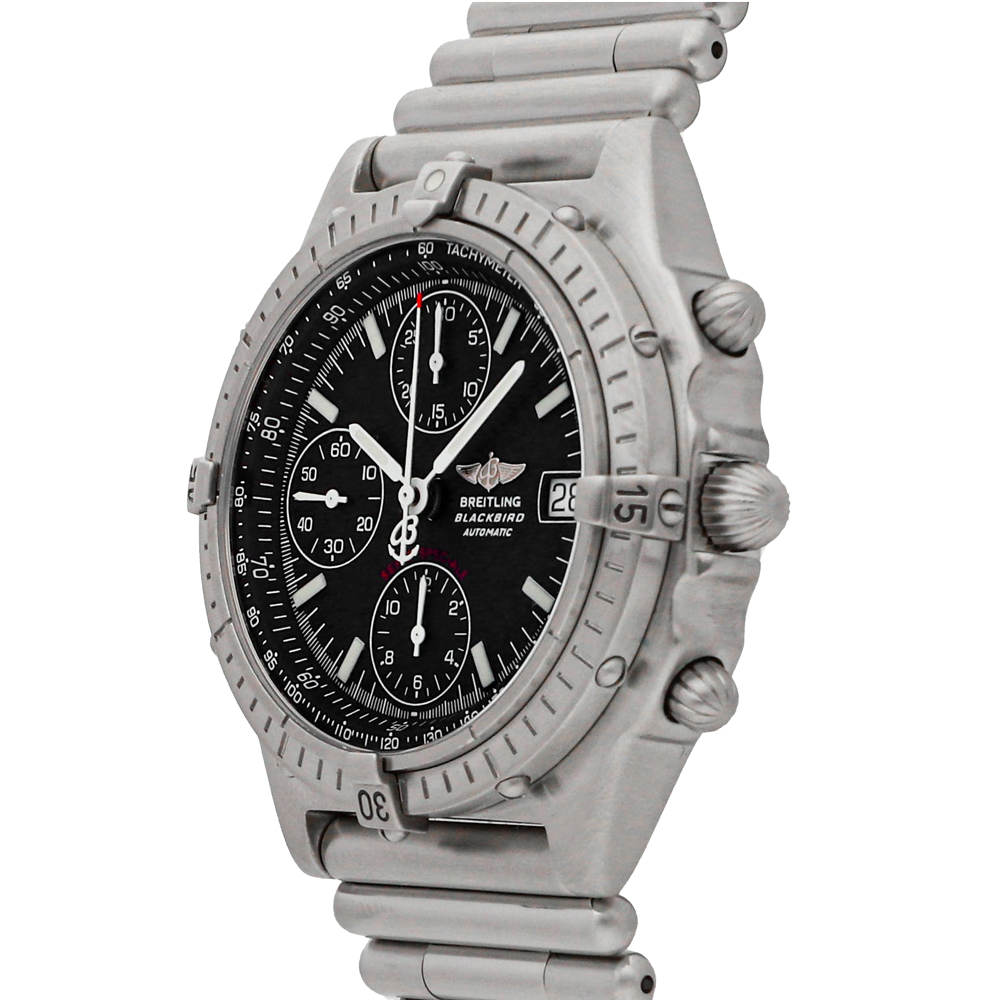 

Breitling Black Stainless Steel Chronomat Blackbird A13050.1 Men's Wristwatch 41 MM