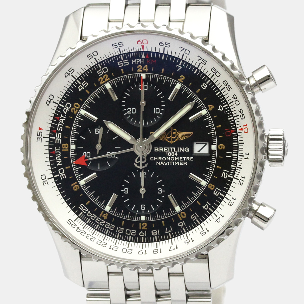 

Breitling Black Stainless Steel Navitimer World Automatic A24322 Men's Wristwatch 46 MM