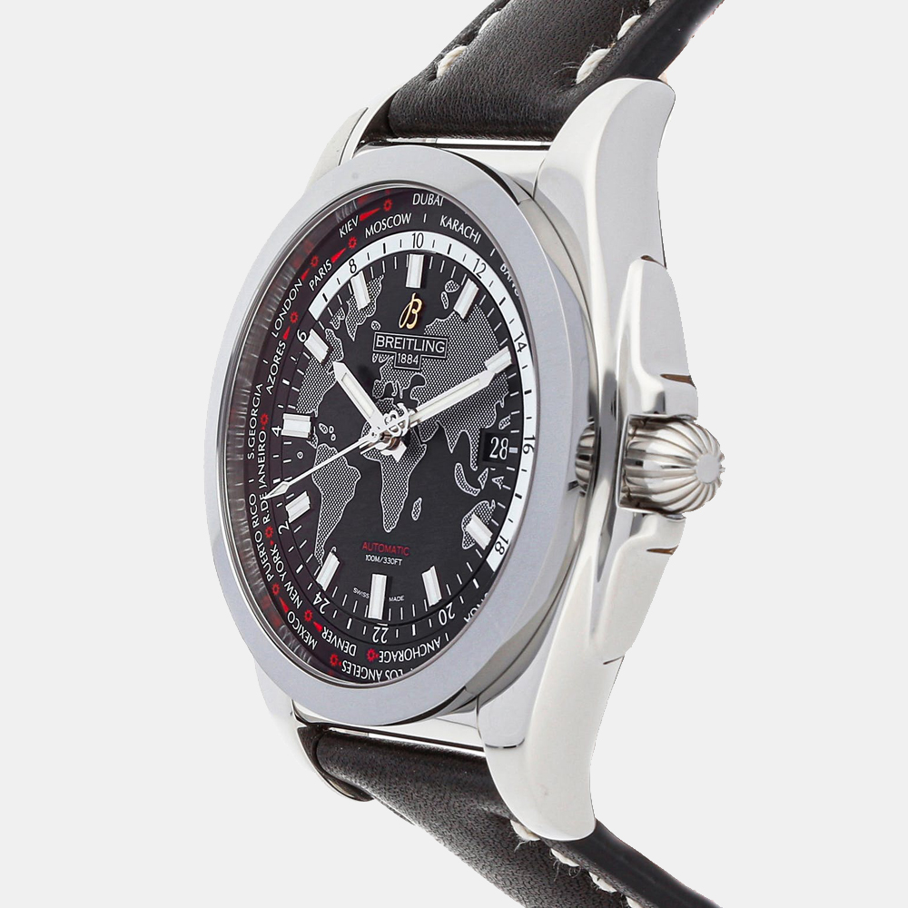 

Breitling Black Stainless Steel Galactic Unitime Sleek T WB3510U4/BD94 Men's Wristwatch 44 MM