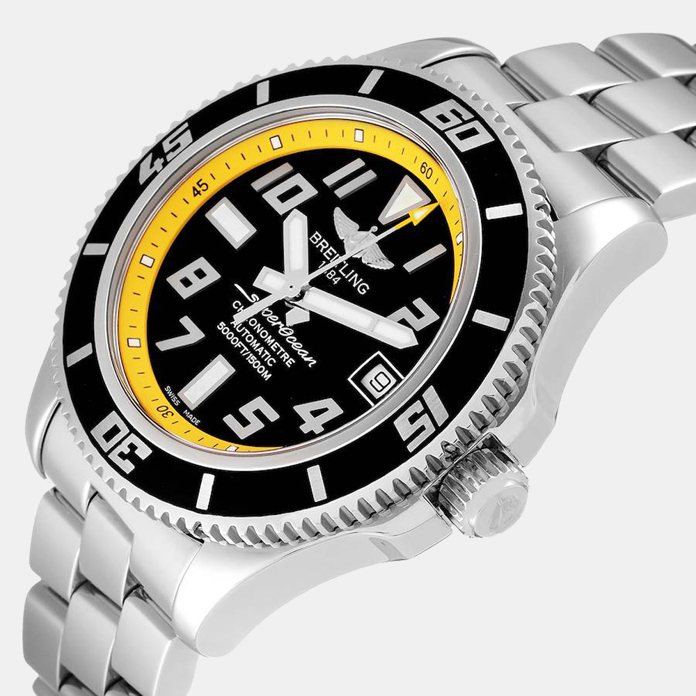 

Breitling Black Yellow Stainless Steel Superocean Abyss A17364 Men's Wristwatch 42 mm