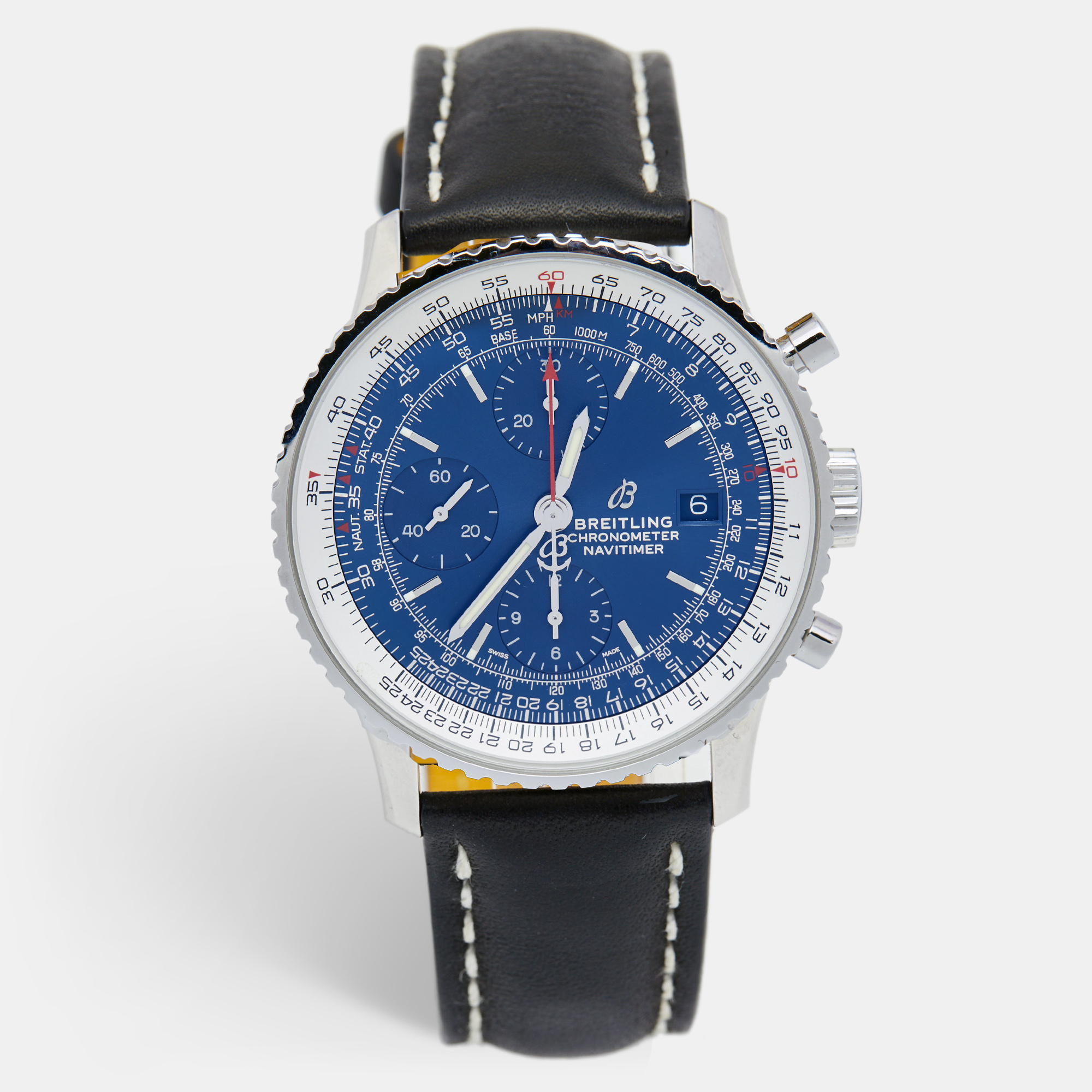 Pre Owned Breitling Blue Stainless Steel Calfskin Navitimer A13324121C1X1 Men's Wristwatch 41 mm