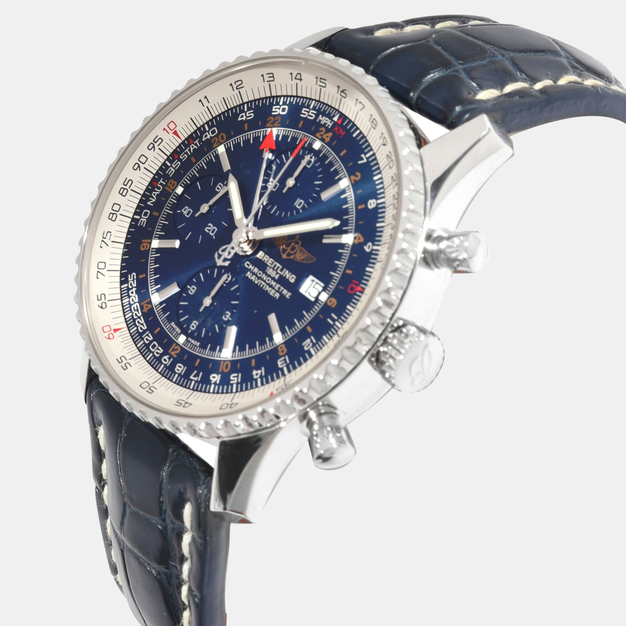 

Breitling Blue Stainless Steel Navitimer World A2432212/C651 Automatic Men's Wristwatch 46 mm