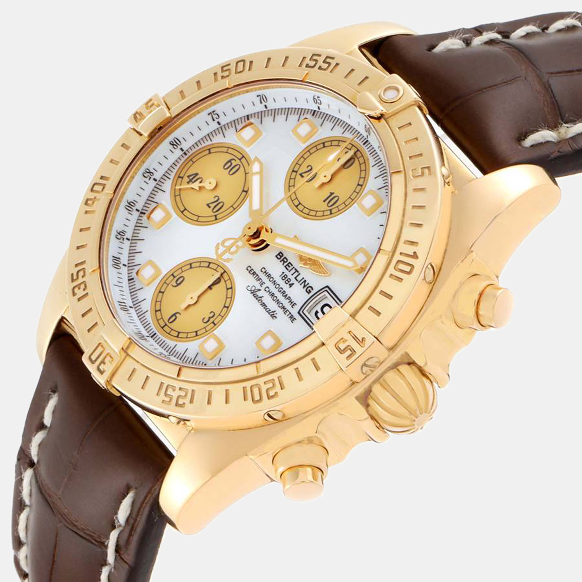 

Breitling Mother of Pearl 18k Yellow Gold Windrider Cockpit K13358 Automatic Men's Wristwatch 39 mm, White