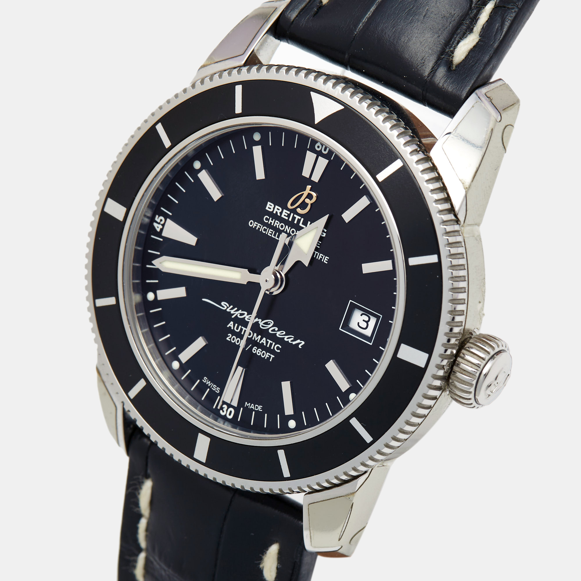 

Breitling Black Stainless Steel Crocodile Superocean Heritage A1732124 Men's Wristwatch