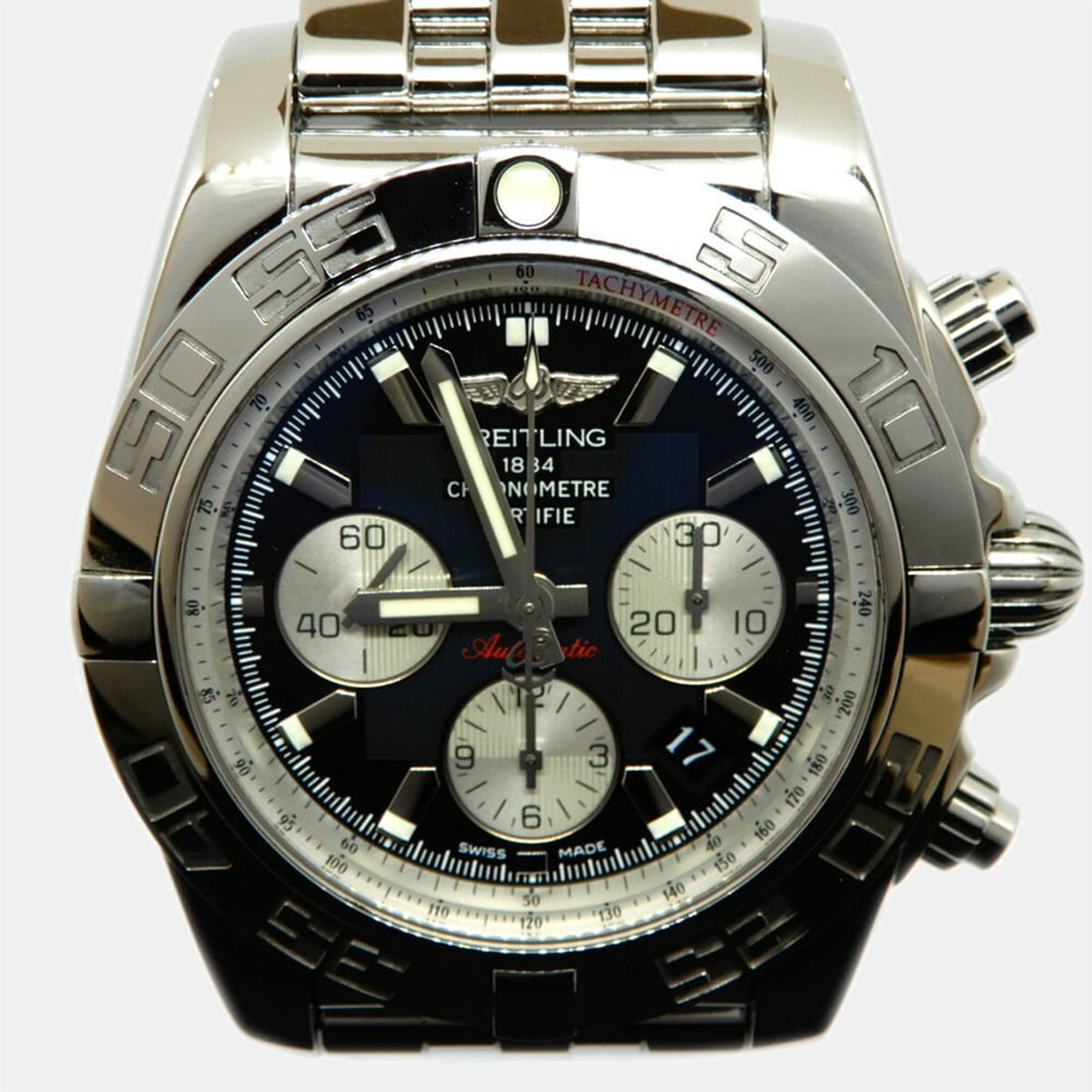 

Breitling Black Stainless Steel Chronomat Automatic AB0110 Men's Wristwatch 43 mm