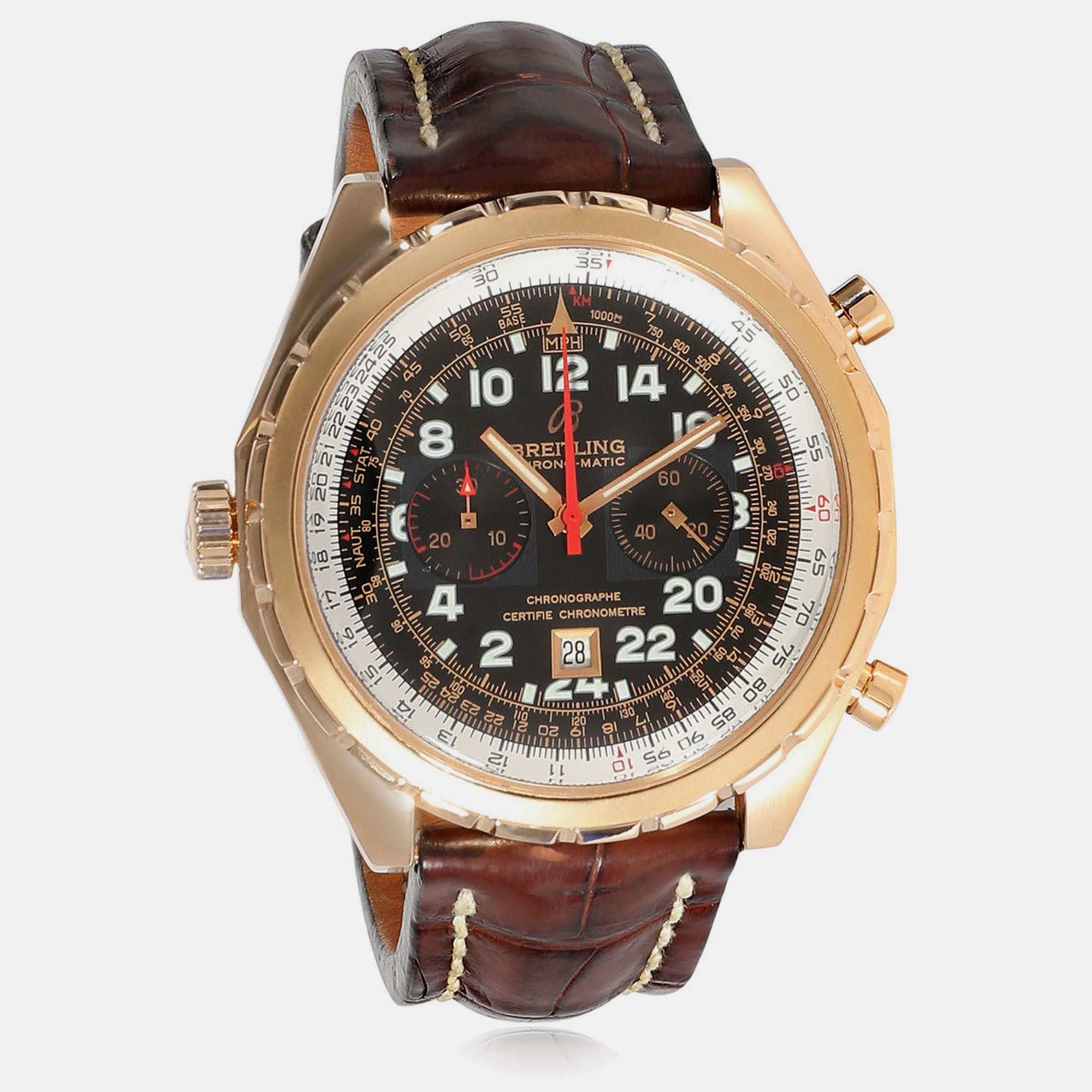 Pre-owned Breitling Black 18k Rose Gold Chronomatic H22360 Automatic Men's Wristwatch 44 Mm