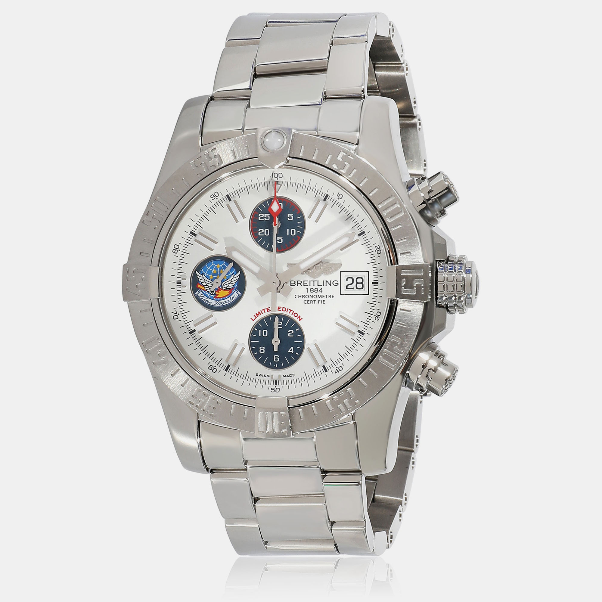 Pre-owned Breitling White Stainless Steel Avenger Ii A133811a/a817 Automatic Men's Wristwatch 43 Mm