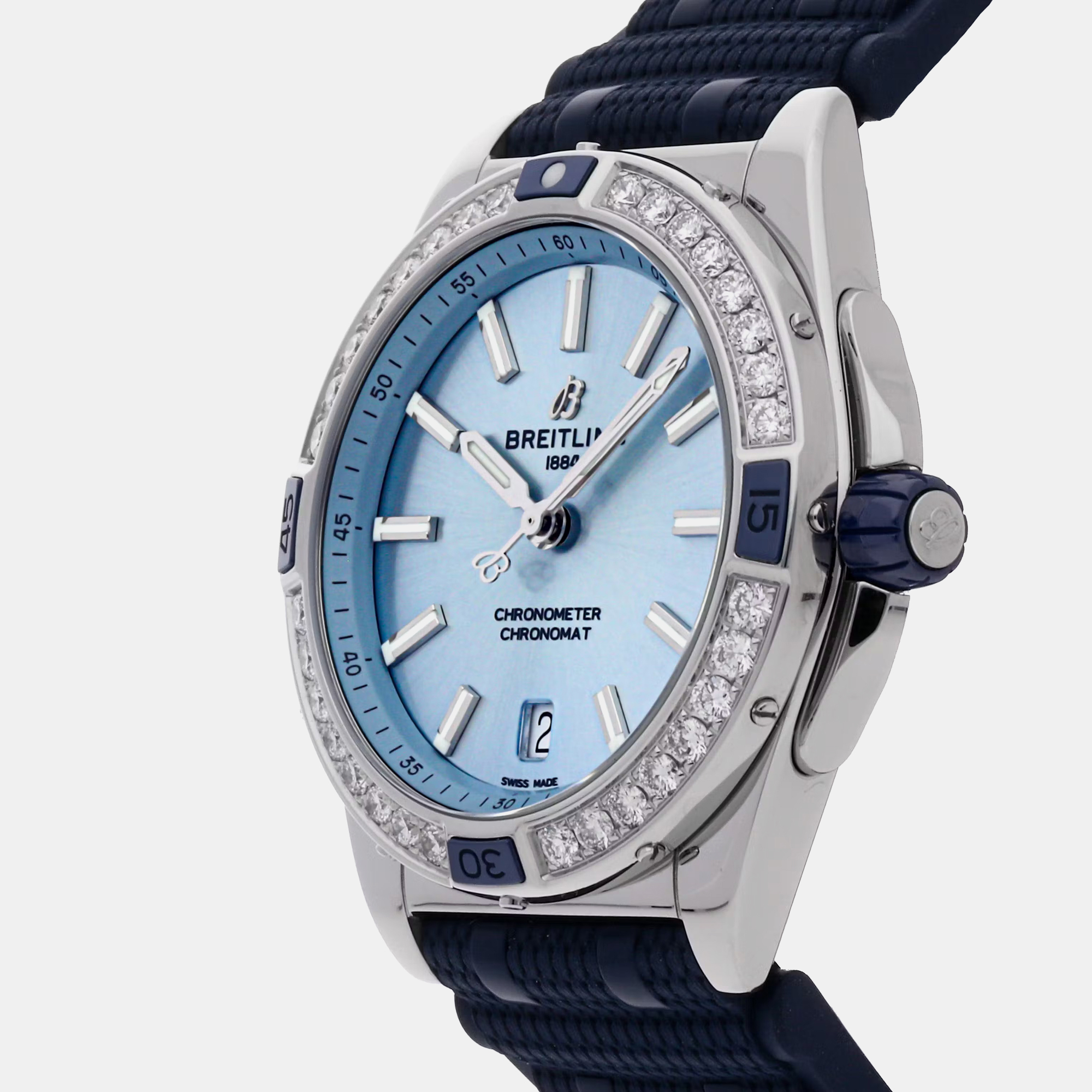 Breitling Blue Stainless Steel Chronomat Automatic Men`s Wristwatch 38 mm 