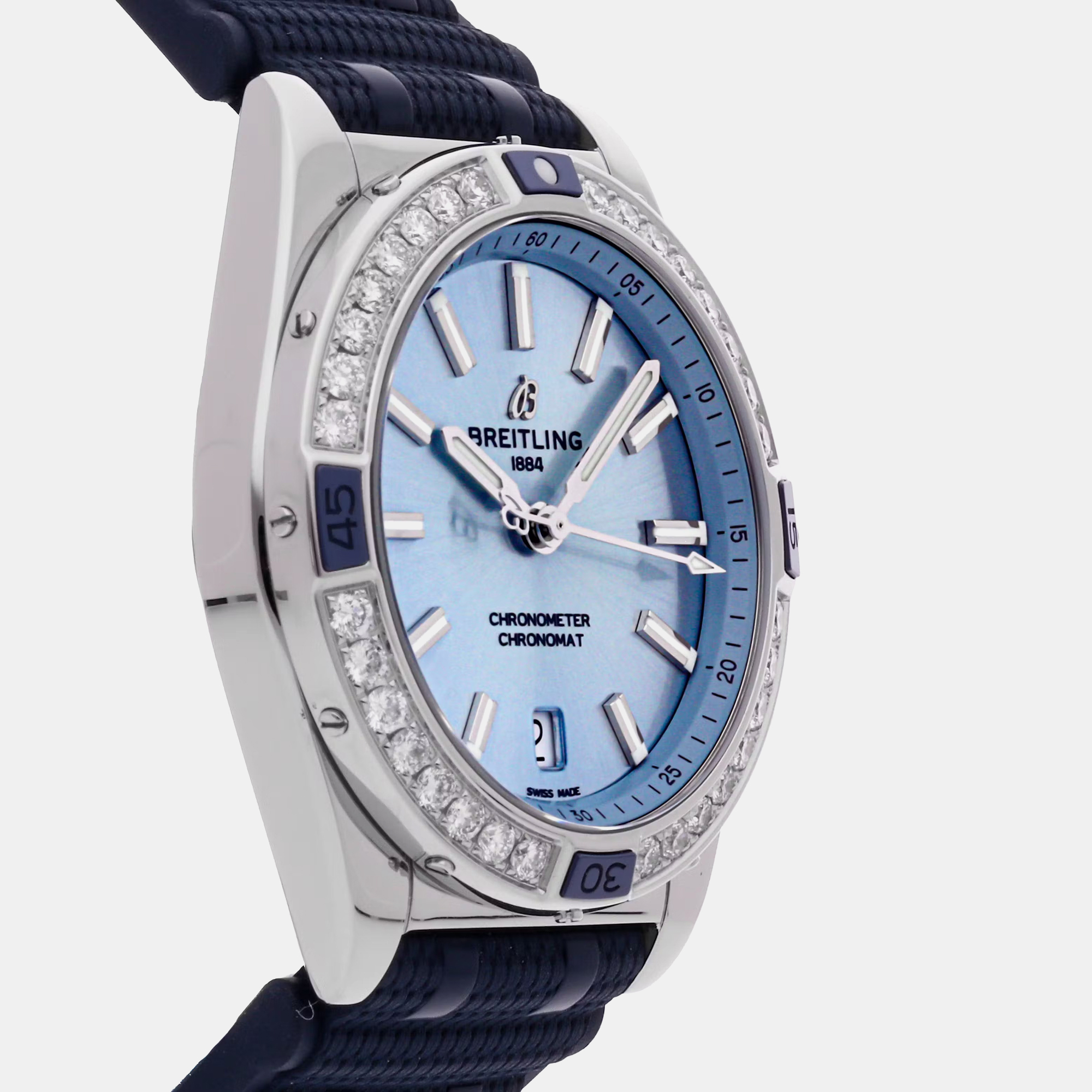 Breitling Blue Stainless Steel Chronomat Automatic Men`s Wristwatch 38 mm 