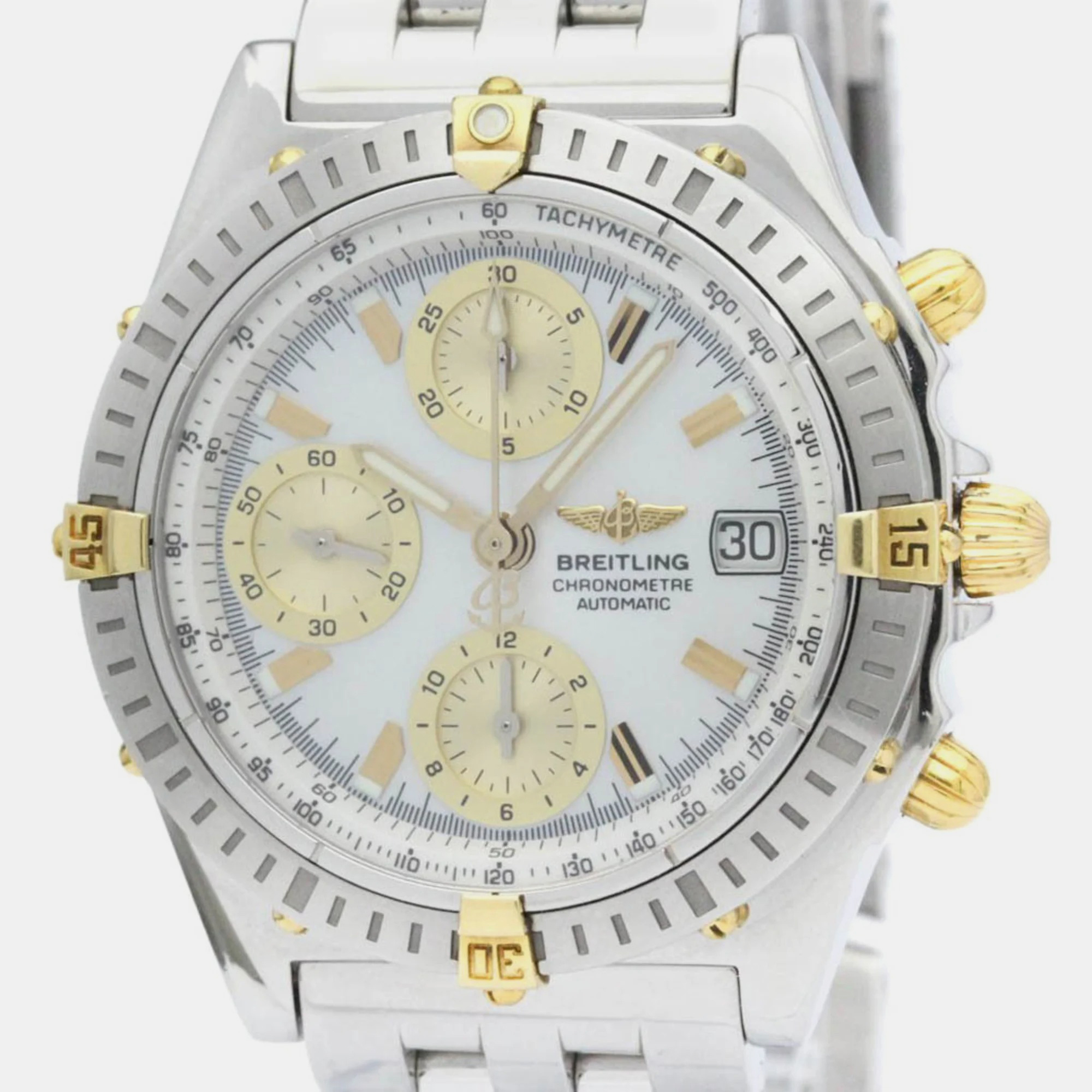 Pre-owned Breitling White Shell Stainless Steel Chronomat B13352 Automatic Chronograph Men's Wristwatch 40 Mm