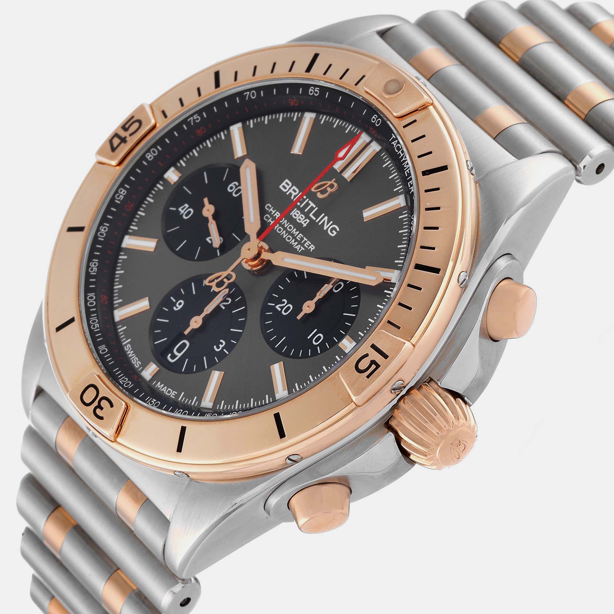 

Breitling Grey 18k Rose Gold And Stainless Steel Chronomat UB0134 Automatic Men's Wristwatch 42 mm