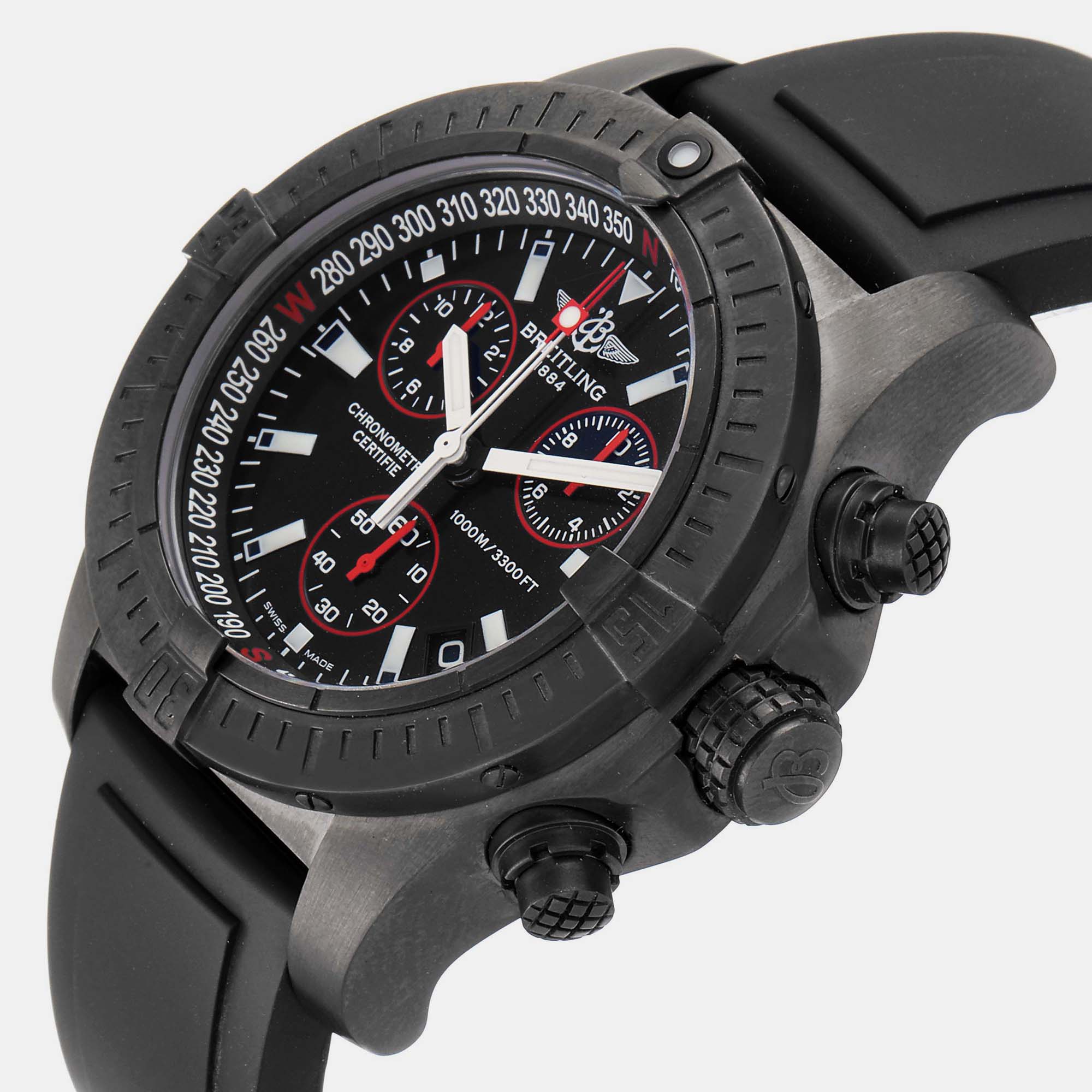 

Breitling Black Stainless Steel Avenger M73390 Quartz Men's Wristwatch 45 mm