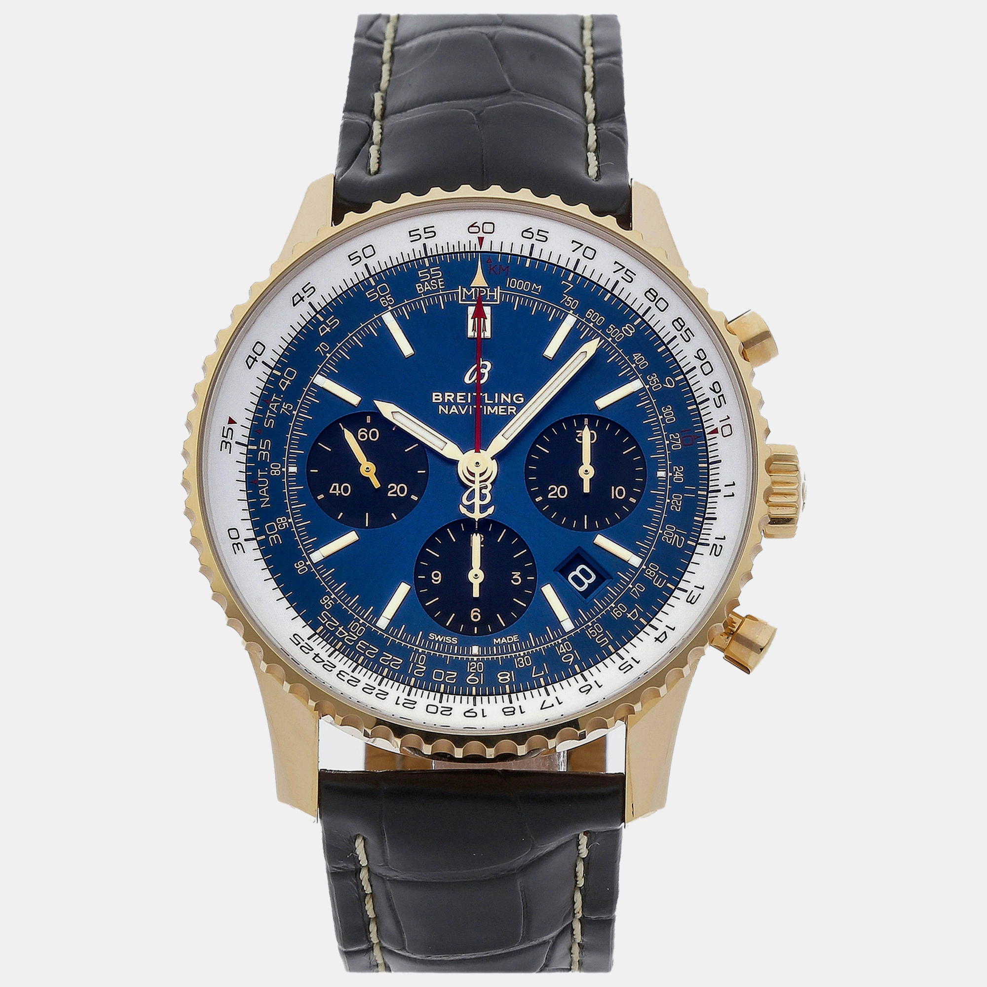 Pre-owned Breitling Blue 18k Rose Gold Navitimer Rb0121211c1p1 Automatic Men's Wristwatch 43 Mm