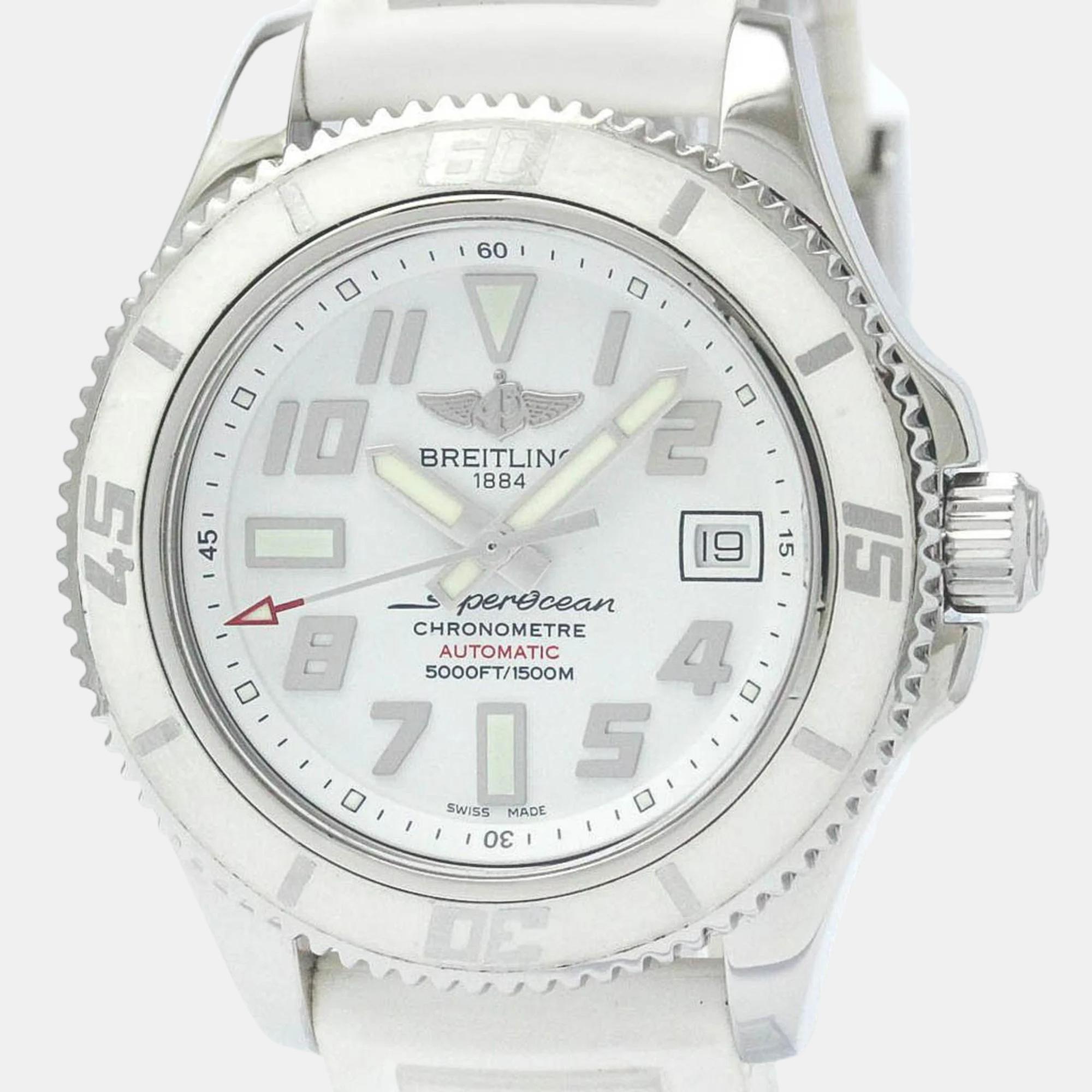 Pre Owned Breitling White Stainless Steel Superocean A17364 Automatic Men's Wristwatch 42 mm