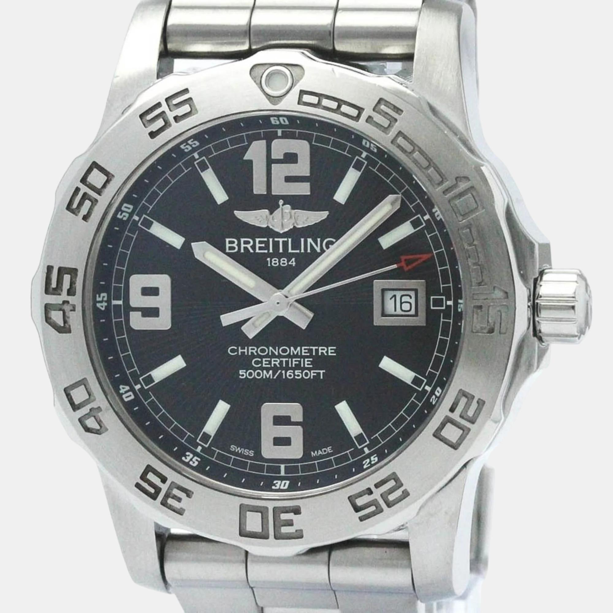A classy silhouette made of high quality materials and packed with precision and luxury makes this authentic Breitling wristwatch the perfect choice for a sophisticated finish to any look. It is a grand creation to elevate the everyday experience.