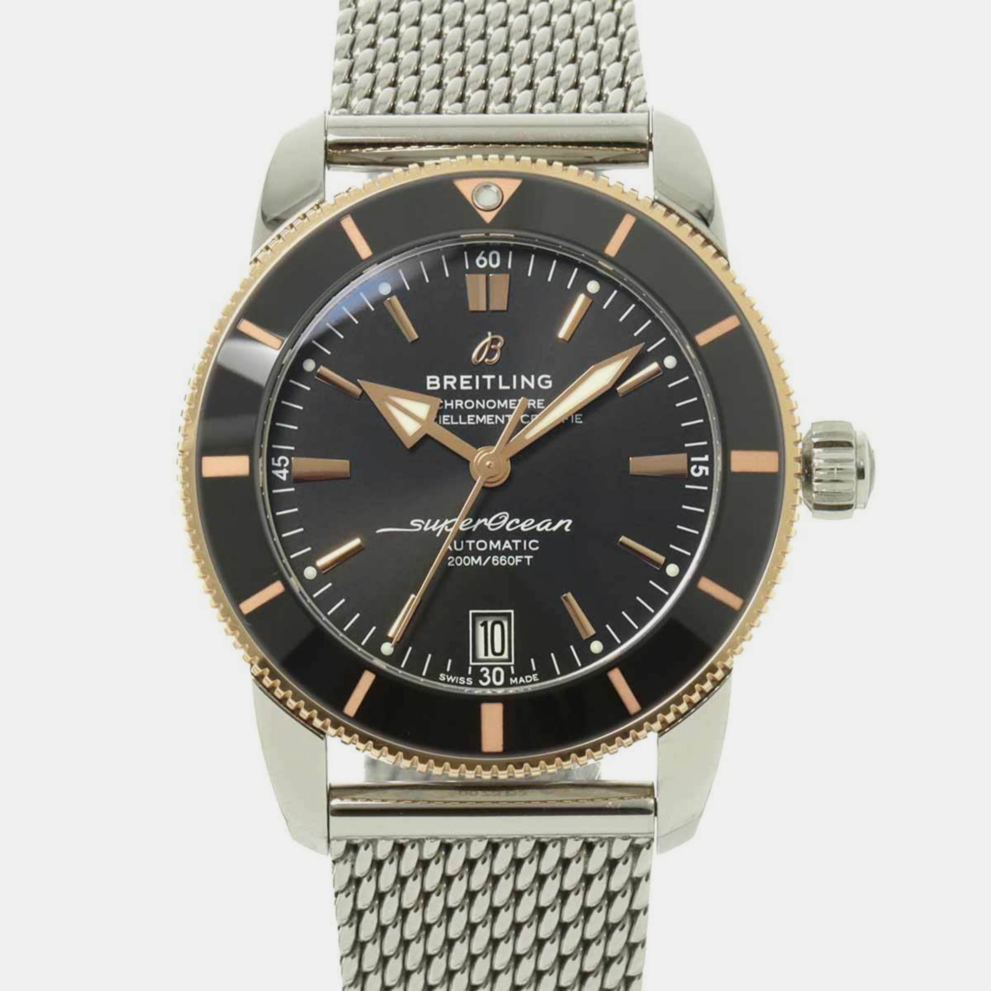 Pre-owned Breitling Black 18k Rose Gold And Stainless Steel Superocean Heritage Ii Ub2010 Men's Watch 42mm