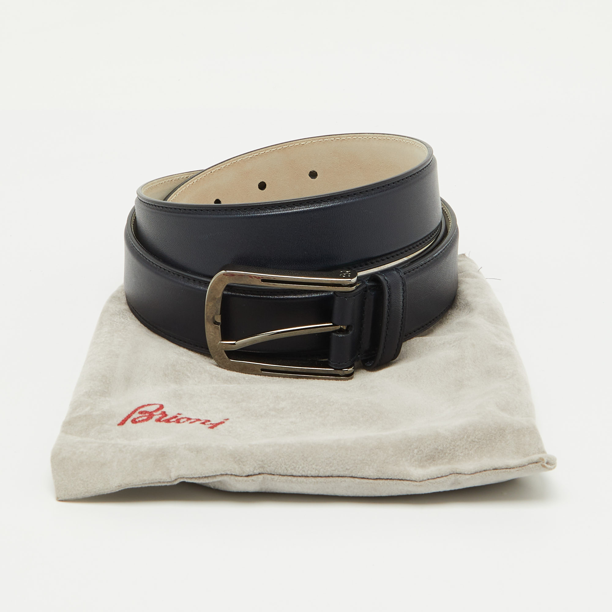 Brioni Navy Blue Leather Buckle Belt 110CM 