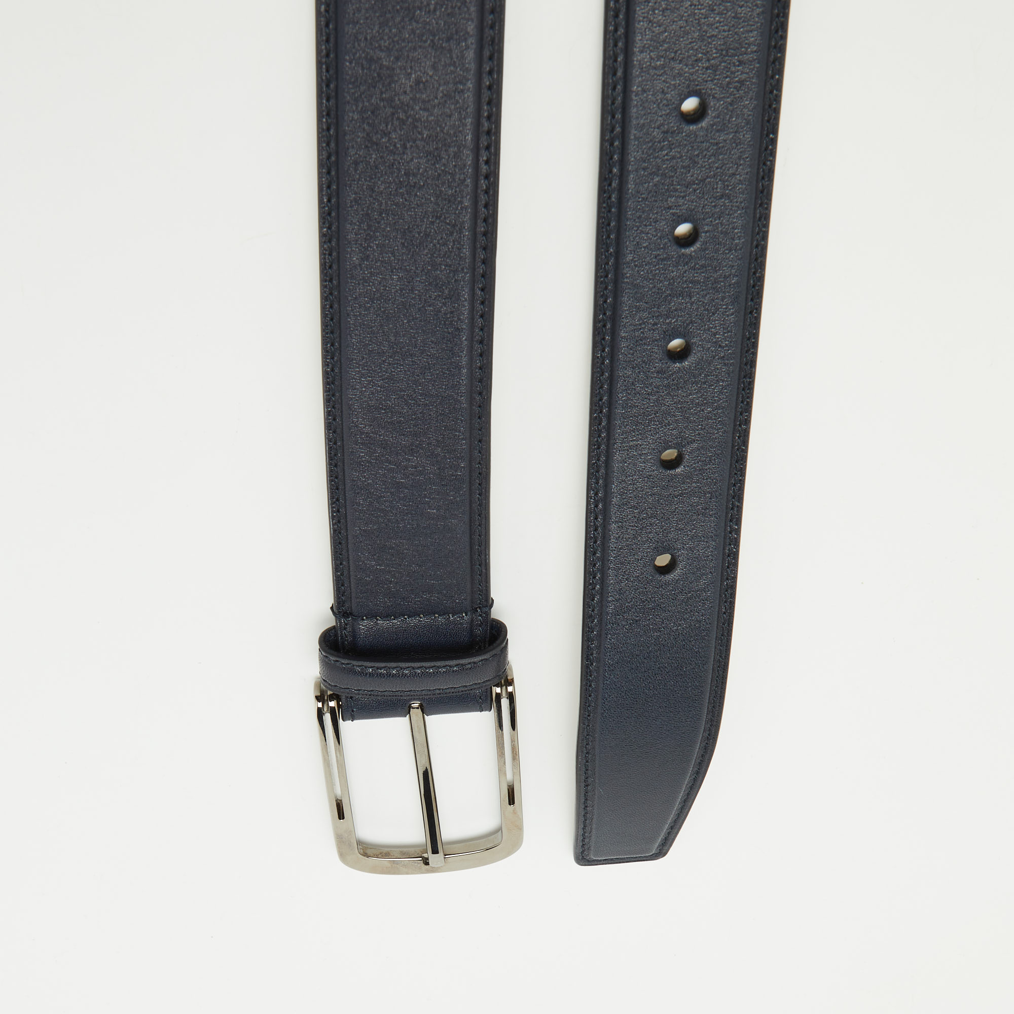 Brioni Navy Blue Leather Buckle Belt 110CM 