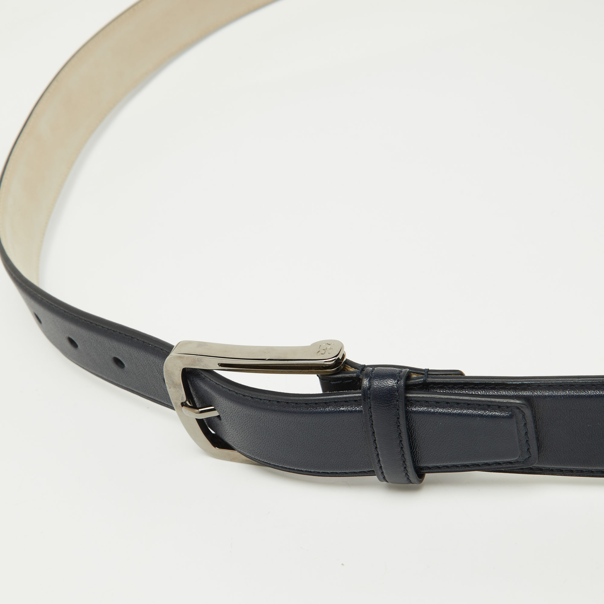 Brioni Navy Blue Leather Buckle Belt 110CM 