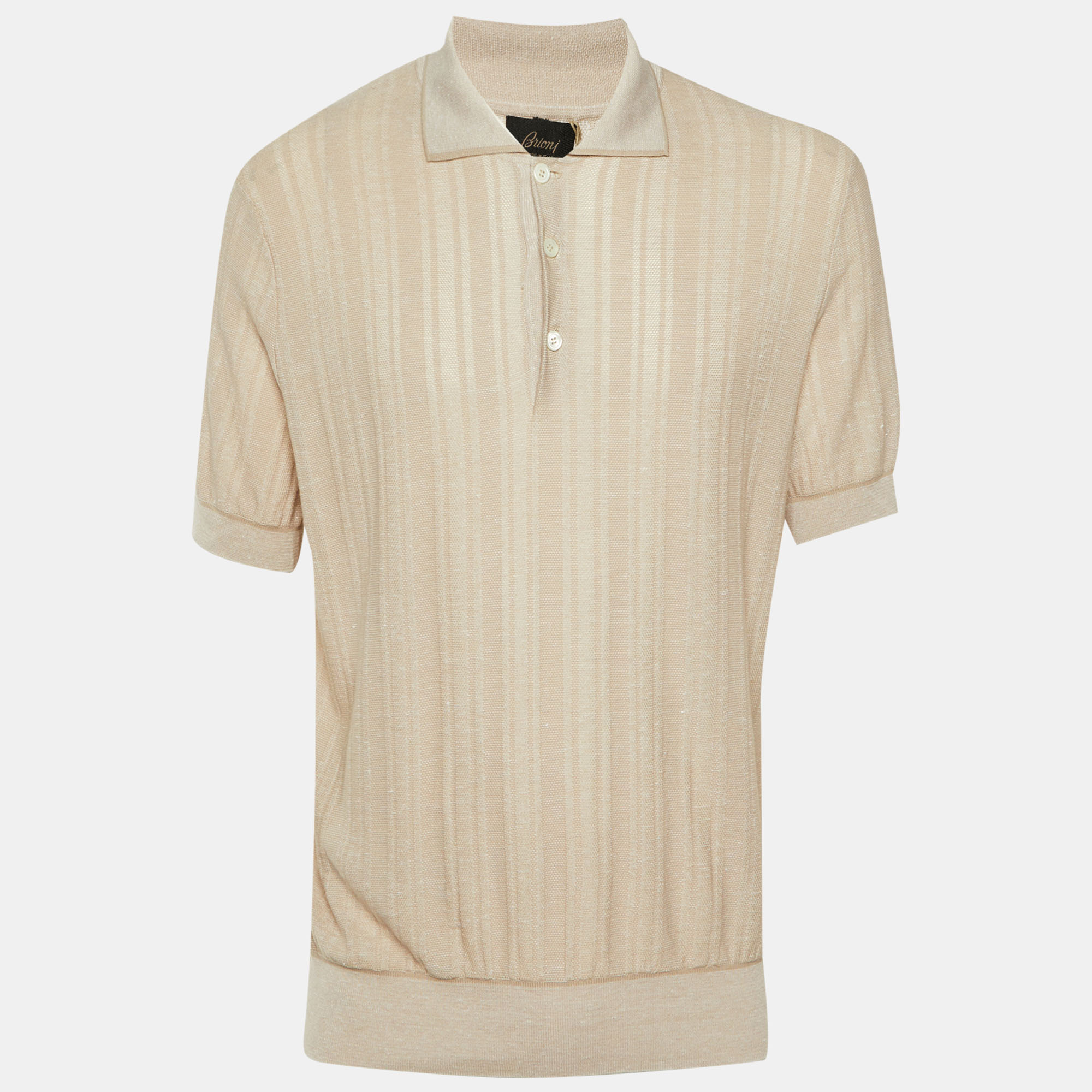 

Brioni Beige Melange Knit Polo T-Shirt L