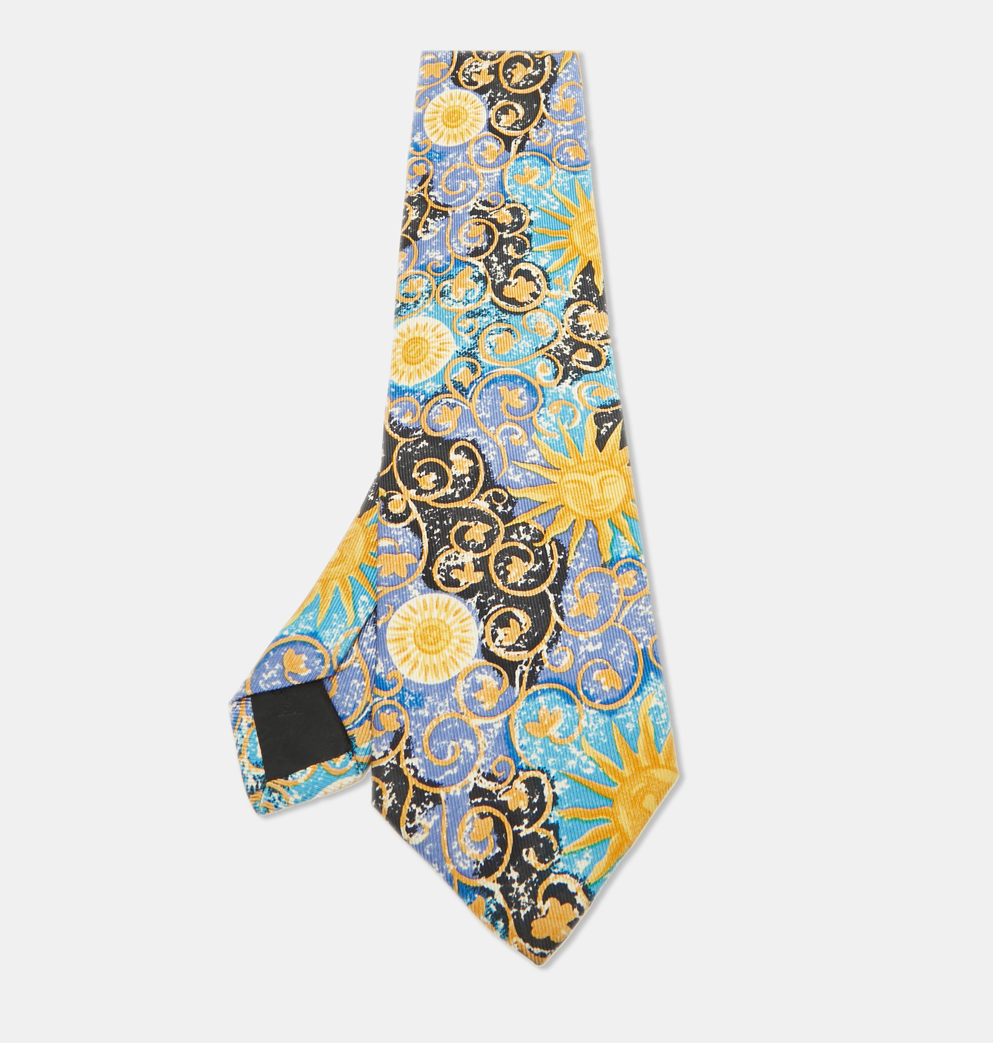 

Brioni Vintage Blue/Yellow Printed Silk Traditional Tie