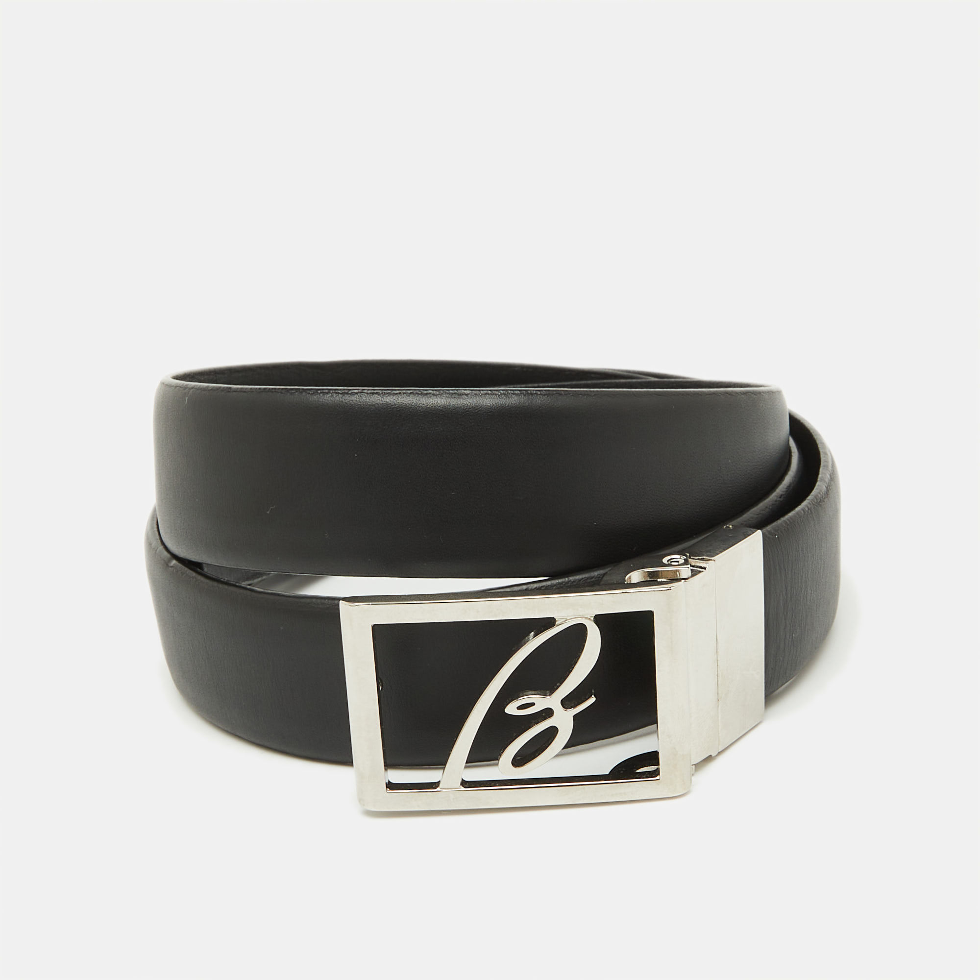 

Brioni Black Leather Cut to Size Reversible Buckle Belt