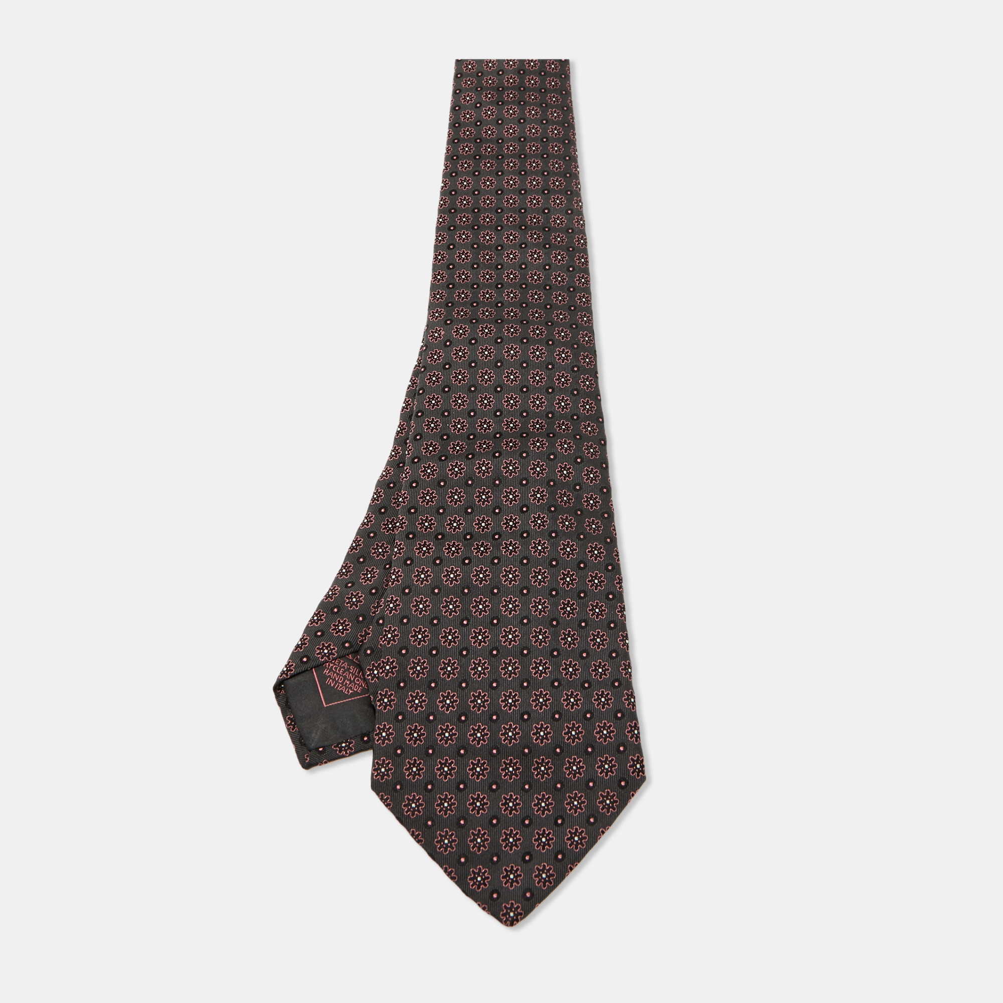 

Brioni Brown/Pink Floral Patterned Silk Traditional Tie