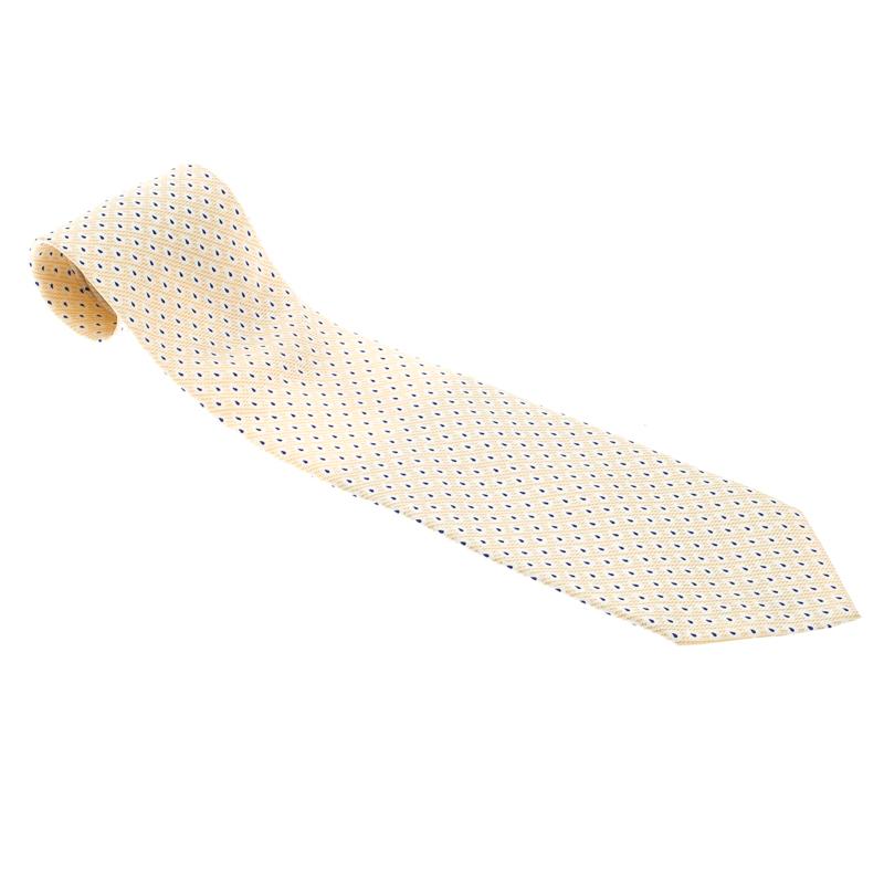 مملوكة مسبقًا ربطة عنق بريوني حرير أصفر وأزرق منقطة