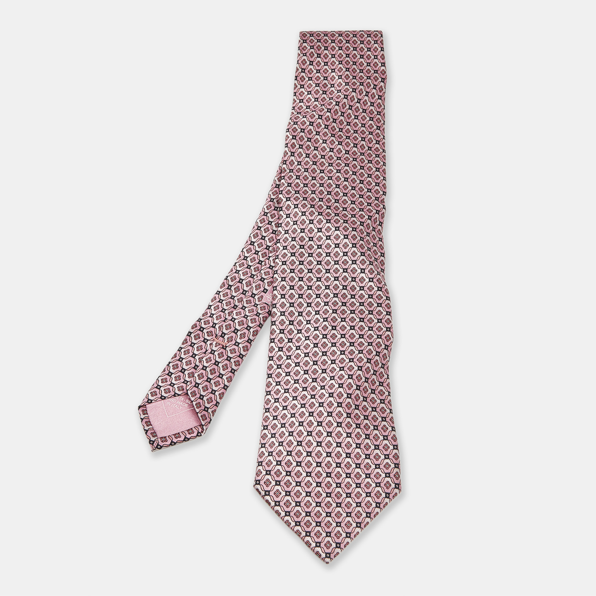 

Brioni Pink Striped Floral Print Silk Tie