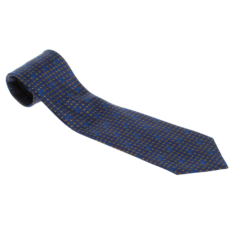 مملوكة مسبقًا Brioni Navy Blue Printed Silk Tie