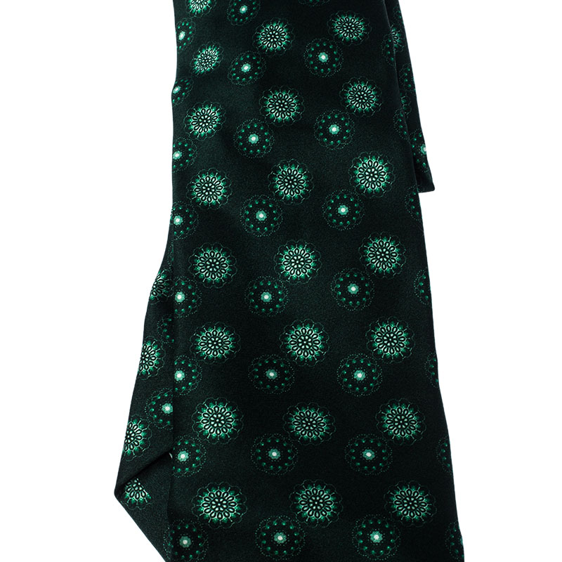 Pre-owned Brioni Green Floral Motif Print Silk Tie