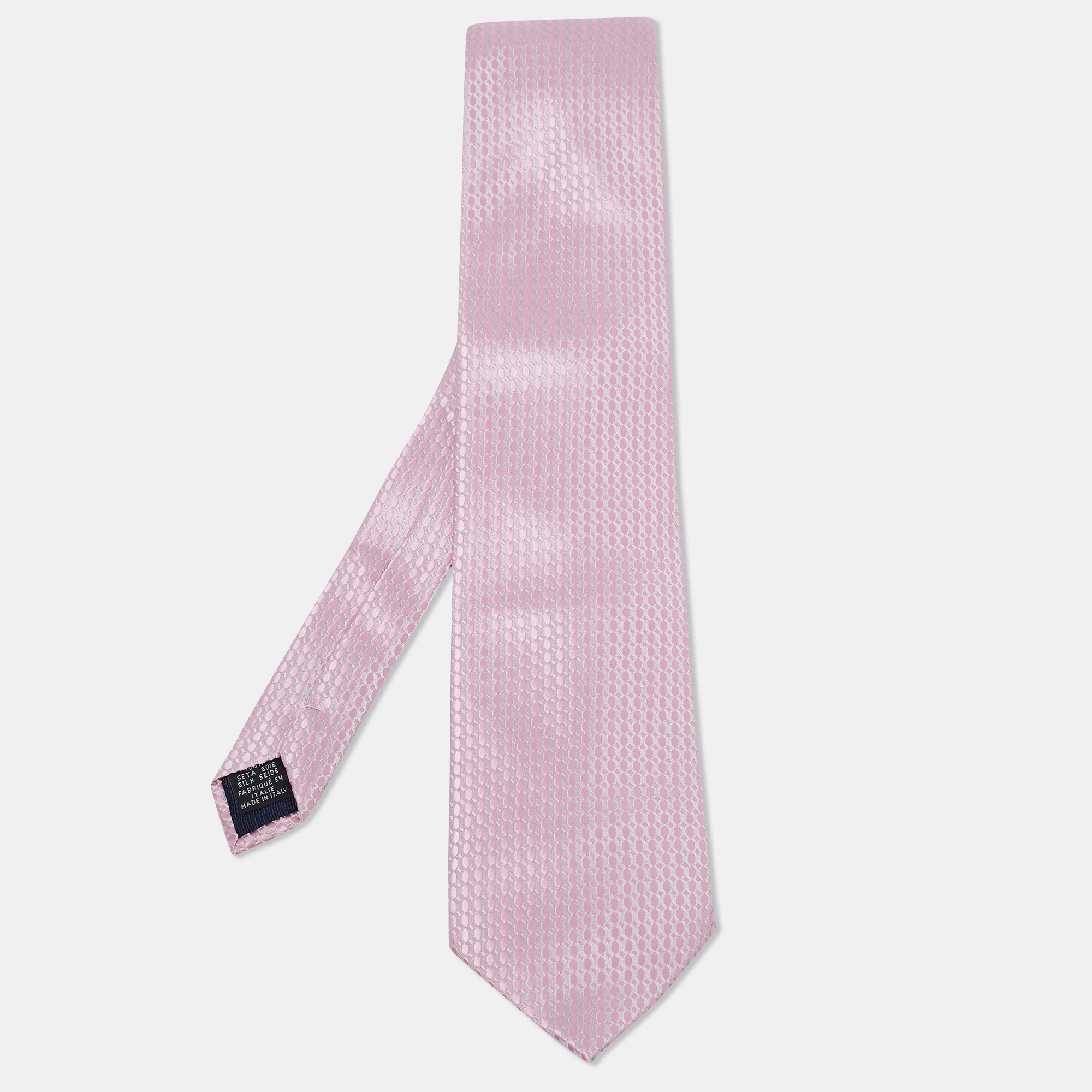 

Brioni Pink Geometric Motif Jacquard Silk Tie