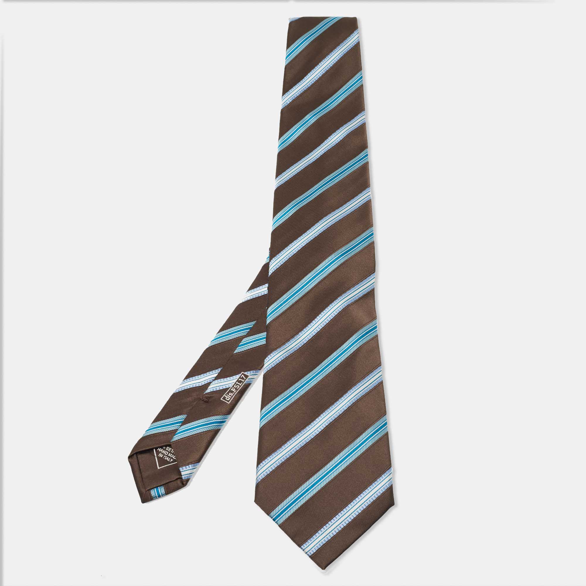 مملوكة مسبقًا Brioni Vintage Brown & Blue Diagonal Striped Silk Tie 