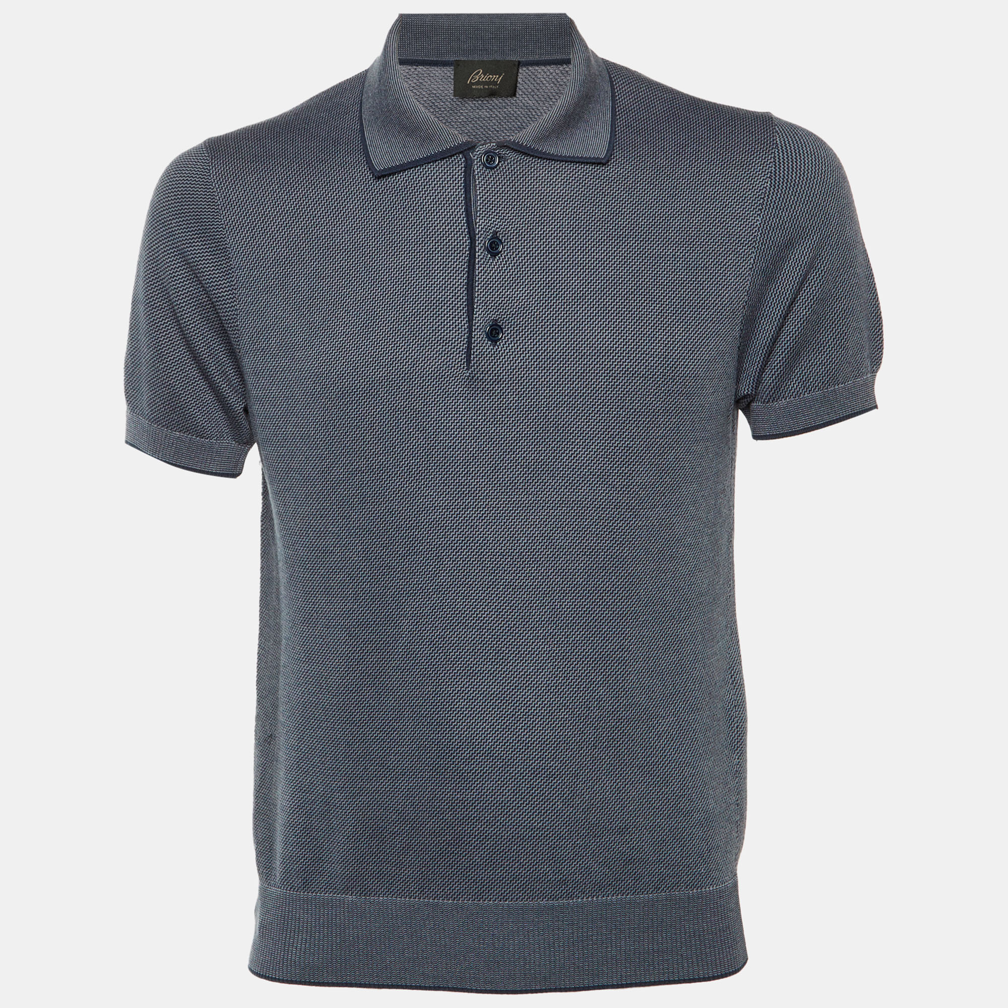 

Brioni Navy Blue Two-Tone Cotton Polo T-Shirt L