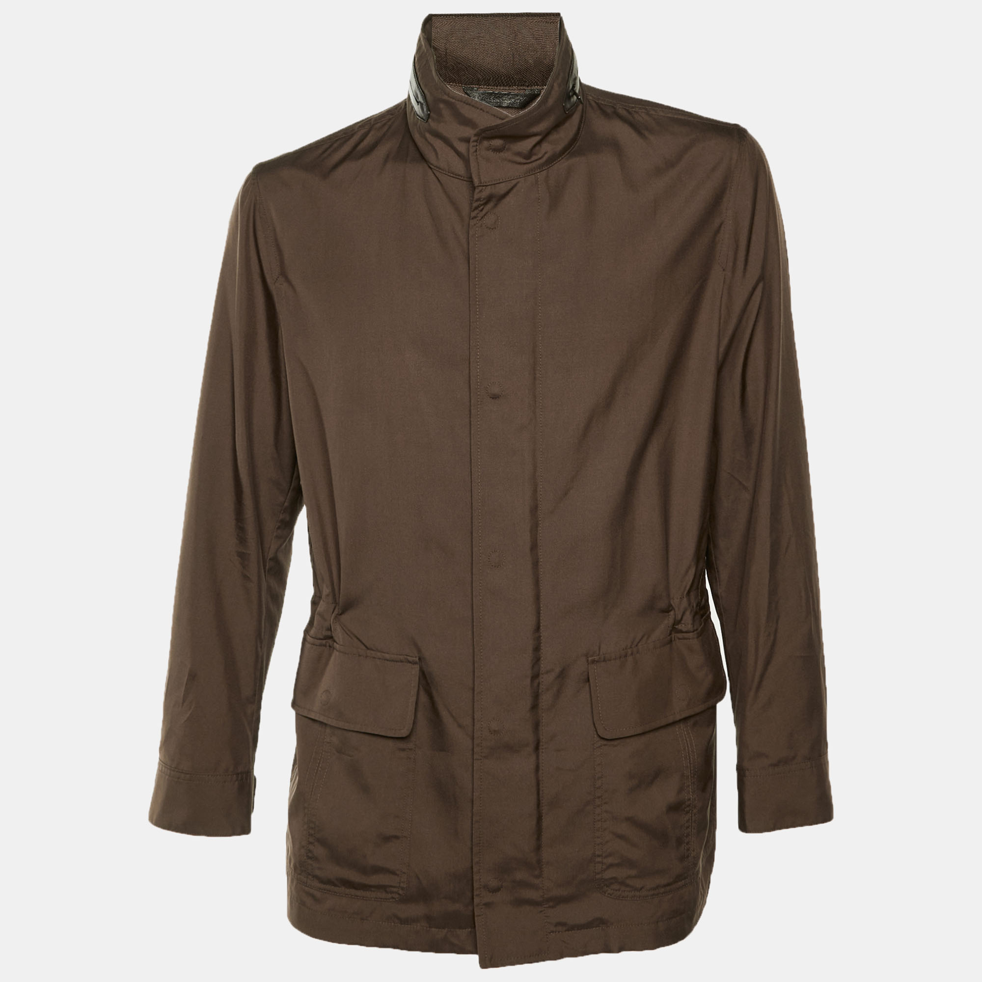 

Brioni Brown Silk Concealed Hood Jacket M